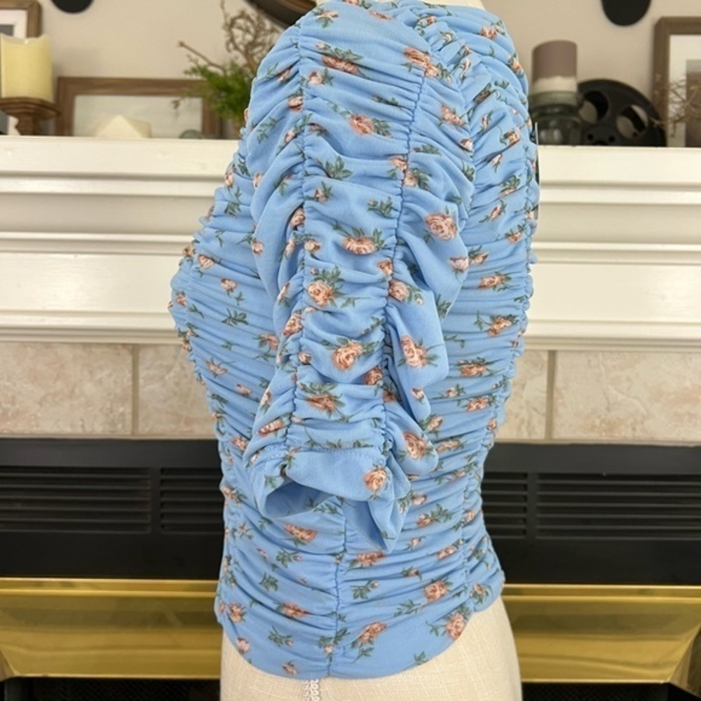 Zara Ruched All Around Blue Top - Picture 5 of 10